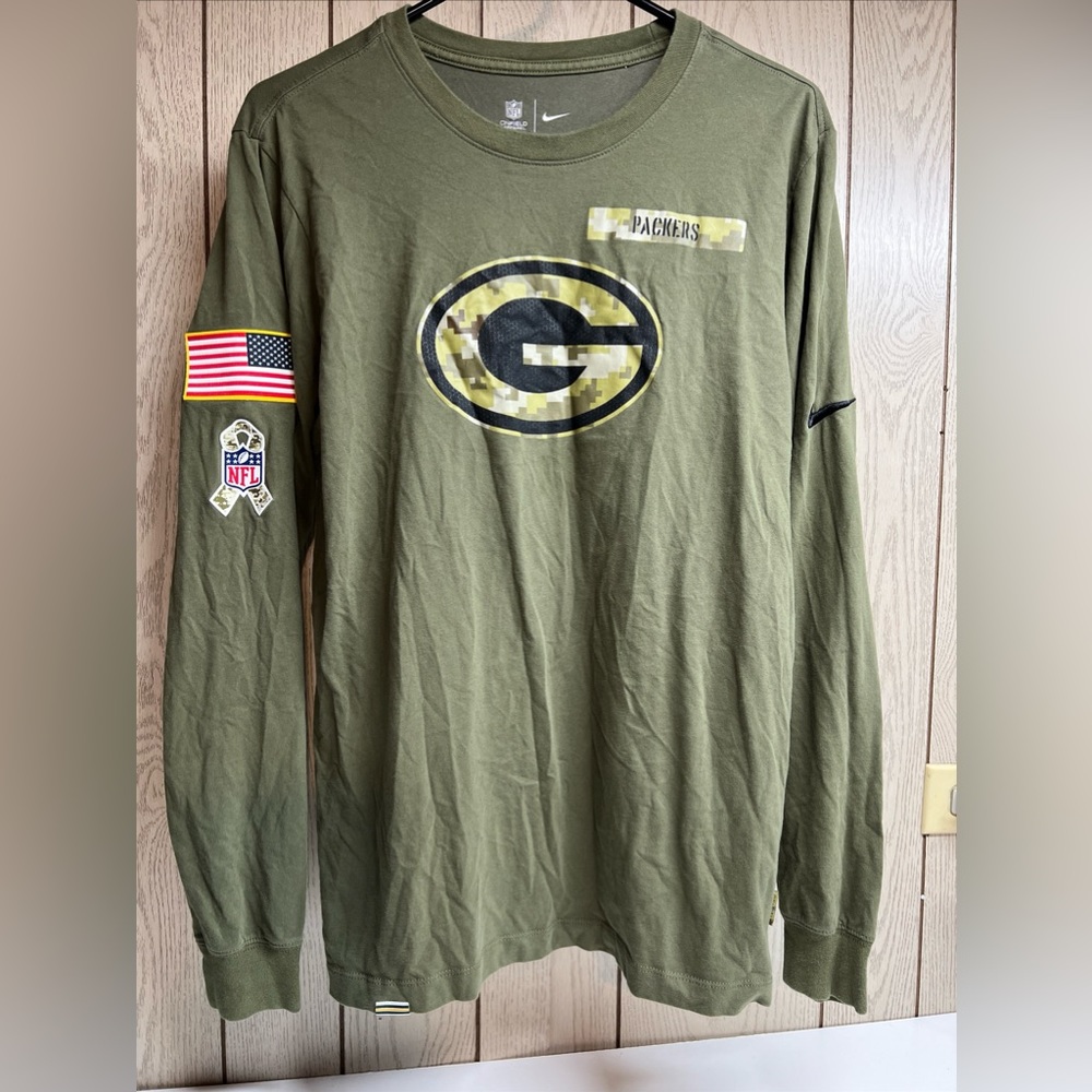 Nike NFL On-Field Green Bay Packers Military Salute T-Shirt Dri-Fit Mens Small